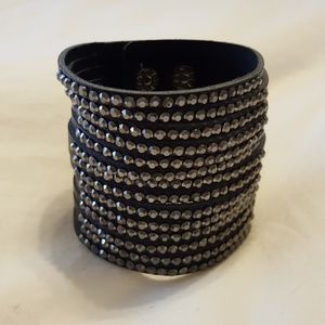 Black Laser Cut Leather Cuff w/ Black Crystals